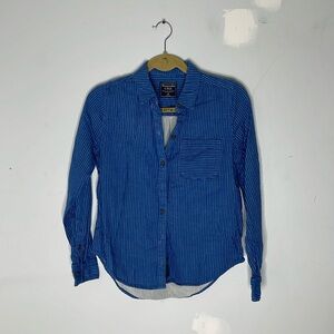 ABERCROMBIE & FITCH Blue and White Pinstriped Button Front Long Sleeve Top XS